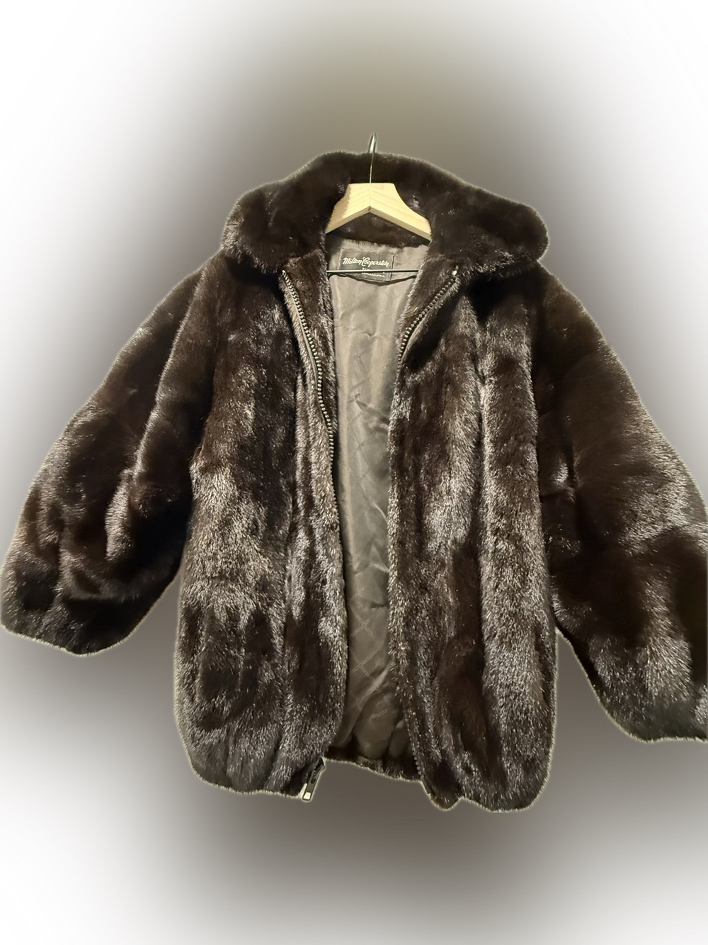 Vintage Milton Cooperstein Black Mink Fur Jacket Zip Genuine Fur Coat